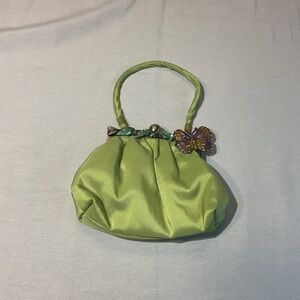 Vintage Party Victorian Green Clutch w/Beautiful Metal Butterfly Clasp Retro